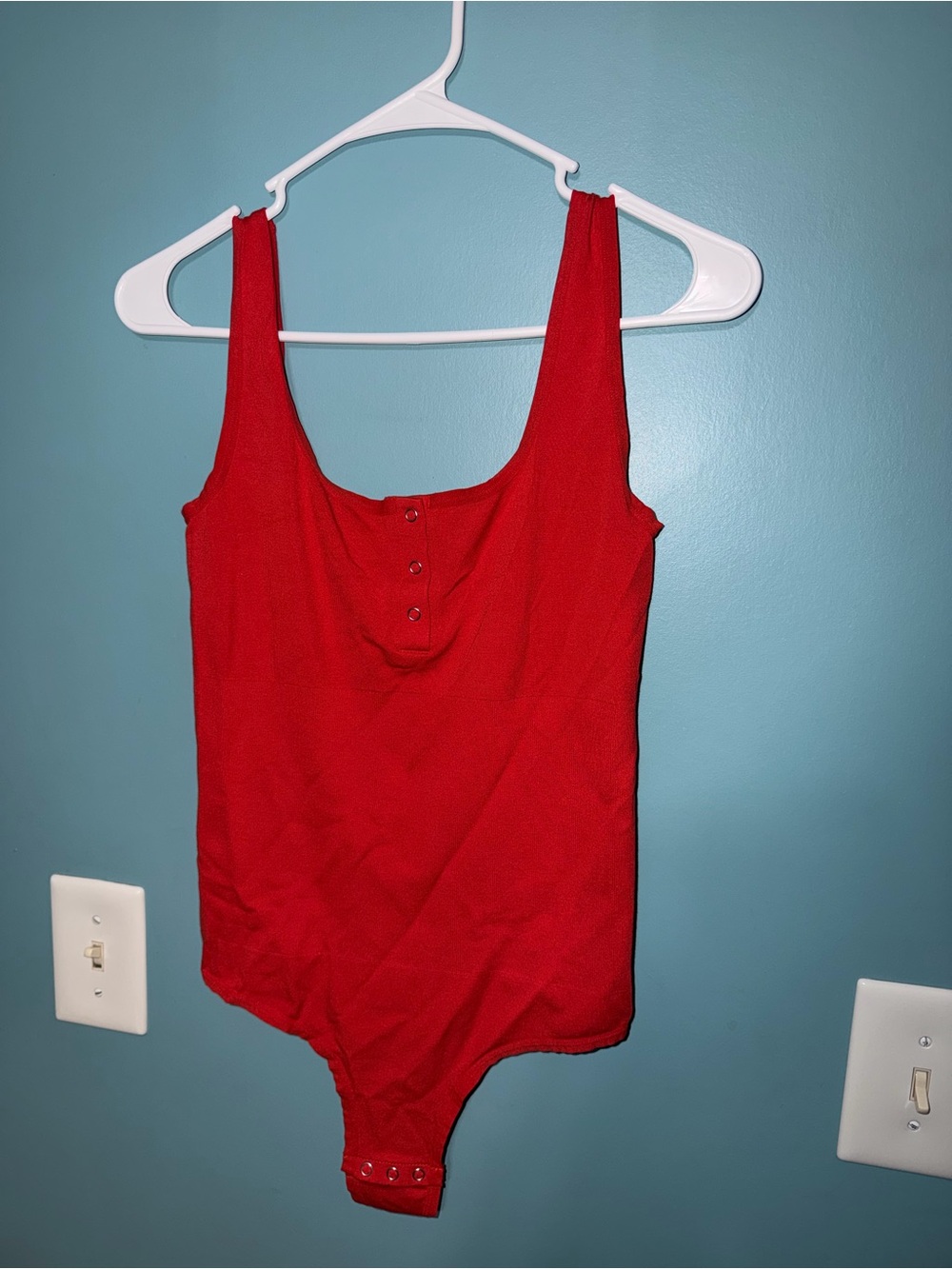 Classic Red Scoop-Neck Bodysuit with Snap Closure